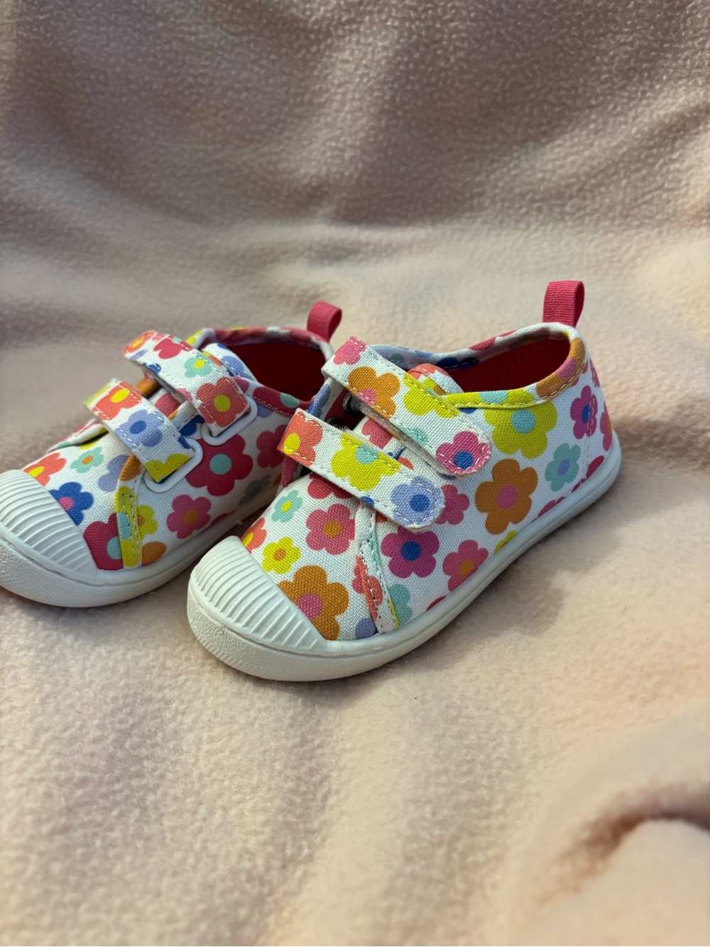 Kohl's White Canvas Kids Sneakers with Pink, Yellow, Blue & Orange Flowers